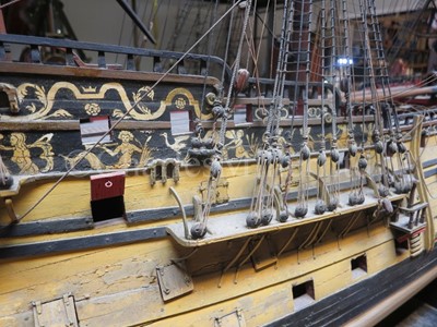 Lot 170 - A 1:48 SCALE ADMIRALTY BOARD STYLE MODEL OF THE 100 GUN FIRST-RATE SHIP OF THE LINE ROYAL WILLIAM AS REBUILT TO THE 1719 ESTABLISHMENT, THOUGHT TO BE 19TH CENTURY