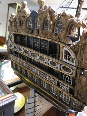 Lot 170 - A 1:48 SCALE ADMIRALTY BOARD STYLE MODEL OF THE 100 GUN FIRST-RATE SHIP OF THE LINE ROYAL WILLIAM AS REBUILT TO THE 1719 ESTABLISHMENT, THOUGHT TO BE 19TH CENTURY