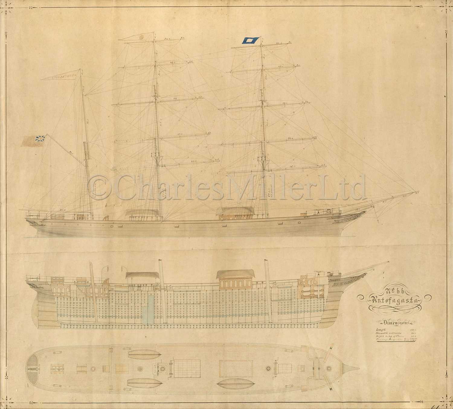 Lot 2 - THE SHIPBUILDER'S PROFILE PLANS FOR THE IRON BARQUE ANTOFAGASTA, WILLIAM DOXFORD & SONS, 1875