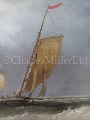 Lot 25 - JAMES WEBB (BRITISH, 1825-1895) : Luggers off a jetty