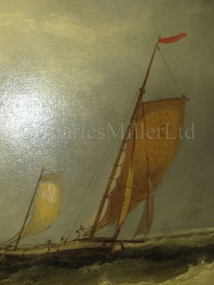 Lot 25 - JAMES WEBB (BRITISH, 1825-1895) : Luggers off a jetty