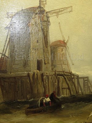 Lot 25 - JAMES WEBB (BRITISH, 1825-1895) : Luggers off a jetty