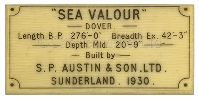 Lot 161 - A BUILDER’S MIRROR-BACK HALF MODEL FOR THE S.S. SEA VALOUR BUILT BY S.P. AUSTIN & SON, SUNDERLAND, FOR THE DOVER NAVIGATION CO. LTD, 1930