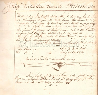 Lot 17 - AN AMERICAN SHIP'S LOG FOR THE MARTHA, 1834