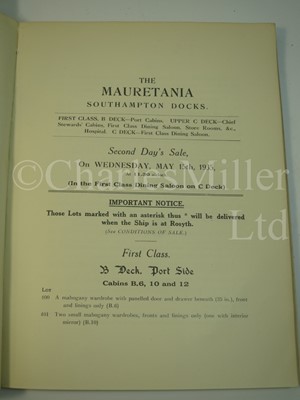 Lot 150 - AUCTION CATALOGUE OF THE APPOINTMENTS, EQUIPMENT AND PANELLING OF THE MAURETANIA