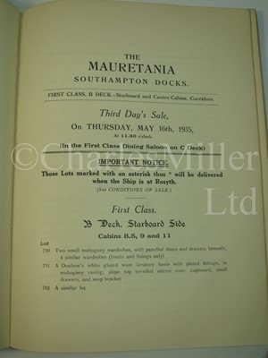 Lot 150 - AUCTION CATALOGUE OF THE APPOINTMENTS, EQUIPMENT AND PANELLING OF THE MAURETANIA