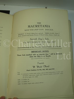 Lot 150 - AUCTION CATALOGUE OF THE APPOINTMENTS, EQUIPMENT AND PANELLING OF THE MAURETANIA