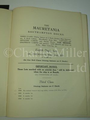 Lot 150 - AUCTION CATALOGUE OF THE APPOINTMENTS, EQUIPMENT AND PANELLING OF THE MAURETANIA