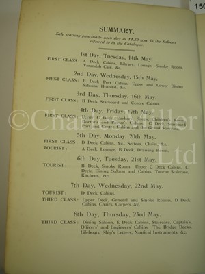 Lot 150 - AUCTION CATALOGUE OF THE APPOINTMENTS, EQUIPMENT AND PANELLING OF THE MAURETANIA