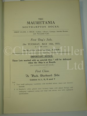 Lot 150 - AUCTION CATALOGUE OF THE APPOINTMENTS, EQUIPMENT AND PANELLING OF THE MAURETANIA