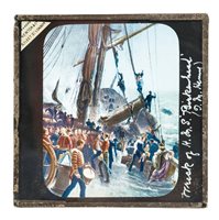 Lot 117 - A SET OF COLOURED NAVAL HISTORY MAGIC LANTERN...