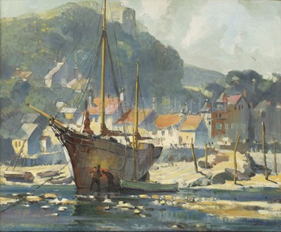 Lot 6 - LESLEY ARTHUR WILCOX (BRITISH, 1904-1982) : Safe harbour; Anti-fowling on a Cornish beach