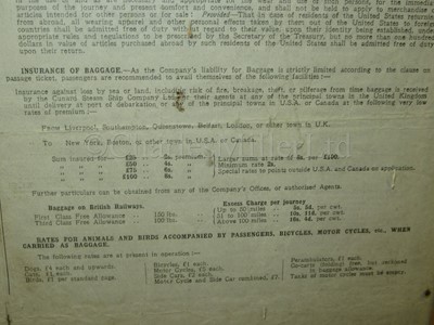 Lot 151 - A CUNARD TIMETABLE FOR OCTOBER 1924