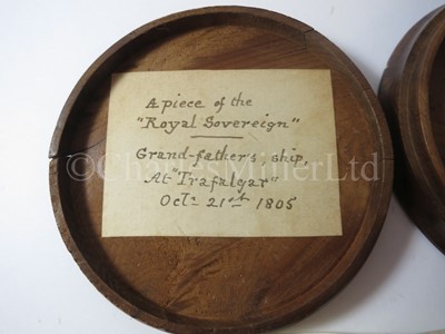Lot 188 - AN EARLY 19TH CENTURY CIRCULAR TREEN SNUFF BOX MADE OF TIMBER TAKEN FROM ROYAL SOVEREIGN
