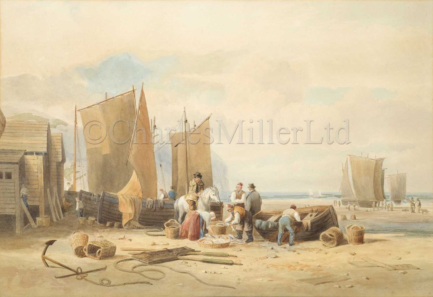 Lot 23 - ATTRIB. TO THOMAS MILES RICHARDSON JR (BRITISH, 1813-1890) : Sorting fish, Northumberland