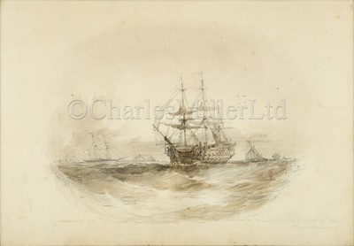 Lot 56 - OSWALD WALTER BRIERLY (BRITISH, 1817-1894) : H.M.S. ‘Malabar’ (74) running up from a gale, November 30th 1841