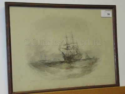 Lot 56 - OSWALD WALTER BRIERLY (BRITISH, 1817-1894) : H.M.S. ‘Malabar’ (74) running up from a gale, November 30th 1841