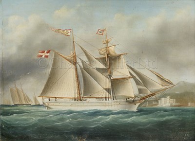 Lot 72 - J. LOY (ITALIAN, 19TH CENTURY) : The Danish brigantine ‘Christine’ off Trieste