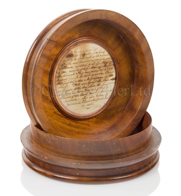 Lot 239 - A LARGE TURNED MAHOGANY TABLE TOBACCO BOX, MADE FROM THE TIMBER OF H.M.S. GIBRALTAR (1749), CIRCA 1836