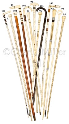 Lot 95 - Ø A 19TH CENTURY WHALE BONE AND MARINE IVORY SAILORWORK WALKING STICK