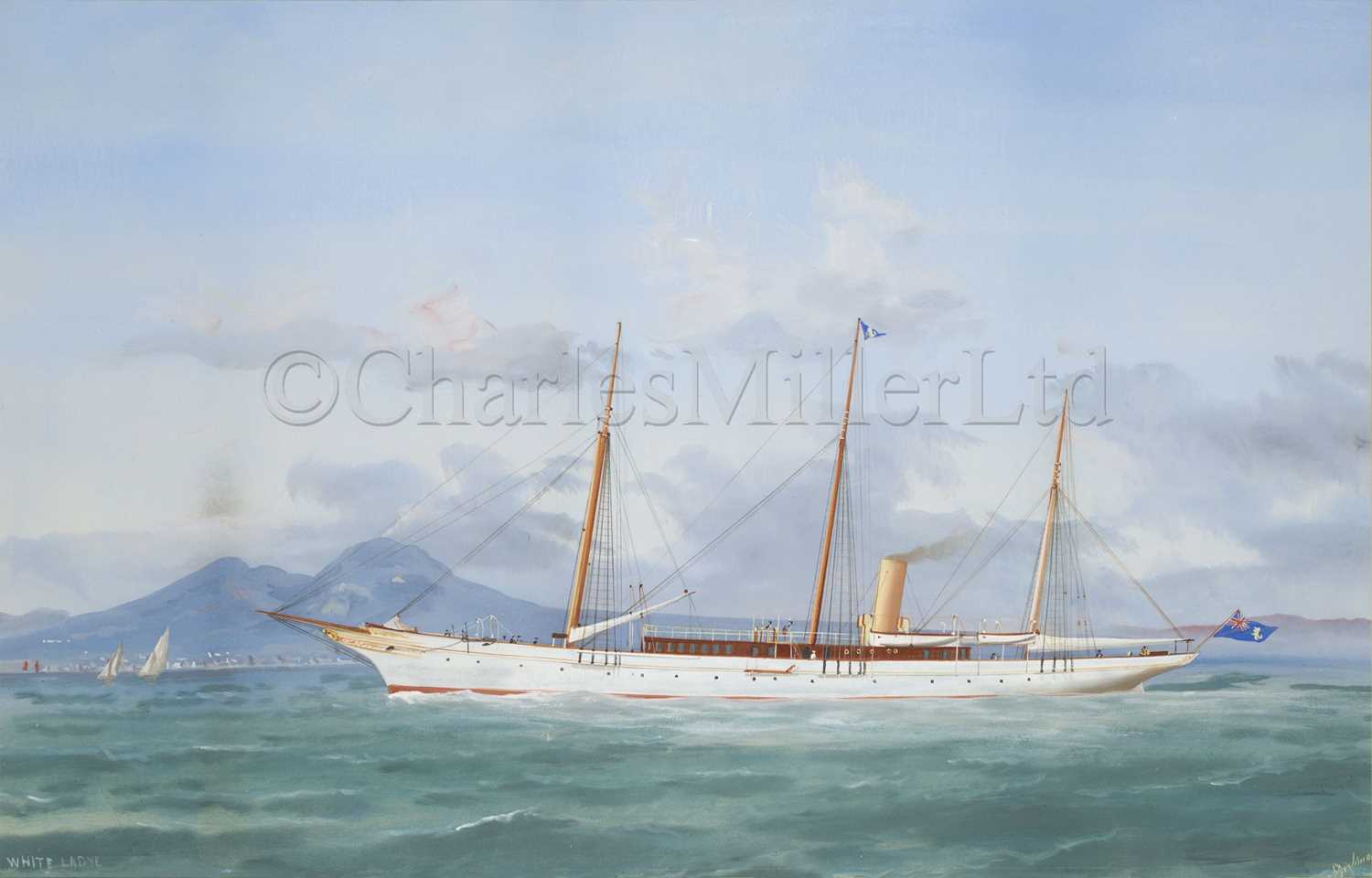 Lot 138 - ANTONIO DE SIMONE (ITALIAN, 1851-1907) : The steam yacht ‘White Ladye’ off Naples, circa 1892