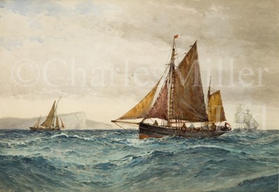 Lot 9 - FREDERICK JAMES ALDRIDGE (BRITISH, 1850-1933) In Seaford Bay – trawlers off Seven Sisters
