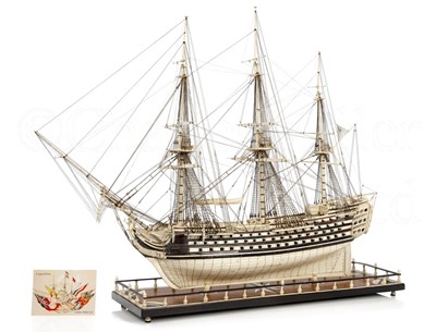 Lot 181 - A FINE AND EXCEPTIONALLY LARGE, EARLY 19TH CENTURY NAPOLEONIC FRENCH PRISONER-OF-WAR BONE MODEL FOR A FIRST-RATE SHIP OF THE LINE