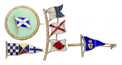 Lot 91 - FOUR ENAMEL FLAG AND BURGEE BROOCHES