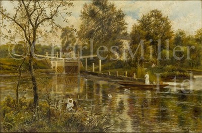Lot 78 - THEODORE HINES (BRITISH, Fl. 1876-1899) : At Clevedon Lock on the Thames