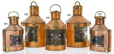 Lot 121 - A PAIR OF COPPER AND BRASS PORT AND STARBOARD LAMPS