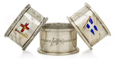 Lot 130 - THREE SOUVENIR ENAMEL AND SILVER NAPKIN RINGS