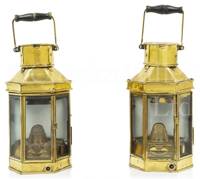 Lot 133 - A PAIR OF BULKHEAD ENGINE ROOM OIL LAMPS, CIRCA 1914