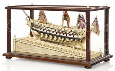Lot 170 - A NAPOLEONIC PRISONER OF WAR STYLE LAUNCHING MODEL FOR THE 74-GUN SHIP 'ORION'