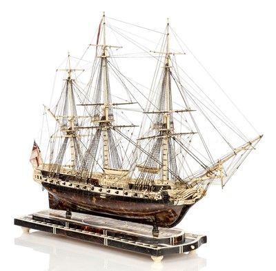 Lot 195 - A NAPOLEONIC FRENCH PRISONER OF WAR STYLE BONE AND TORTOISESHELL MODEL FOR A 40-GUN FIFTH-RATE FRIGATE