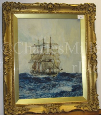 Lot 23 - CHARLES EDWARD DIXON (BRITISH, 1872–1934) : A windbagger in rough seas