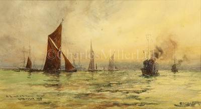 Lot 32 - WILLIAM MINSHALL BIRCHALL (BRITISH, 1884-1941) : Down channel with a good breeze; At the mouth of the Thames, war time