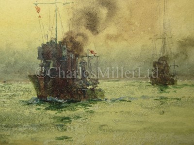 Lot 32 - WILLIAM MINSHALL BIRCHALL (BRITISH, 1884-1941) : Down channel with a good breeze; At the mouth of the Thames, war time