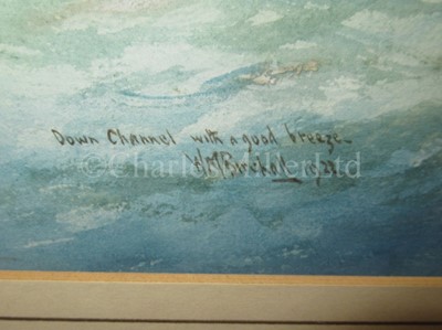 Lot 32 - WILLIAM MINSHALL BIRCHALL (BRITISH, 1884-1941) : Down channel with a good breeze; At the mouth of the Thames, war time