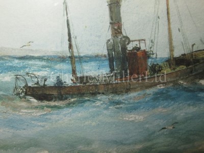 Lot 32 - WILLIAM MINSHALL BIRCHALL (BRITISH, 1884-1941) : Down channel with a good breeze; At the mouth of the Thames, war time