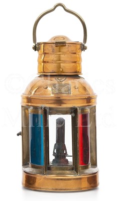 Lot 147 - A COPPER AND BRASS LAUNCH LAMP, CIRCA 1890