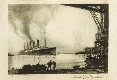 Lot 116 - FRANK HENRY MASON (BRITISH, 1875-1965) - Cunard R.M.S. ‘Mauretania’