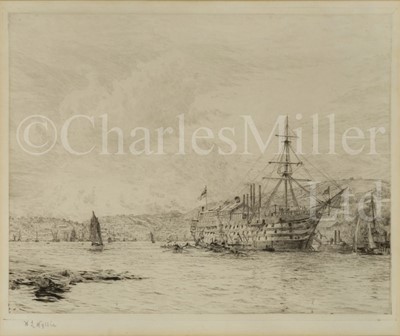 Lot 217 - WILLIAM LIONEL WYLLIE (BRITISH, 1851-1931) A cadet training hulk at anchor at Dartmouth