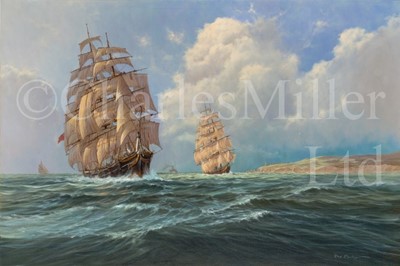Lot 59 - REX PHILLIPS (BRITISH, B. 1931) : The Great Tea Race – Ariel & Taeping racing for home off start point – September 1866