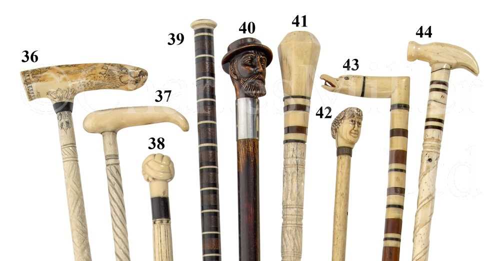Lot 42 - Ø A 19TH CENTURY SAILORWORK WHALEBONE WALKING STICK