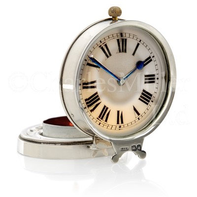 Lot 98 - A SILVER TRAVELLING NIGHT CLOCK