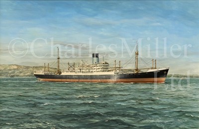 Lot 132 - ROBERT G. LLOYD (BRITISH, B. 1969) The Blue Funnel (Alfred Holt) Line M.V. ‘Calchas’ on sea trials in Belfast Lough in 1947