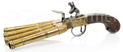 Lot 178 - A FLINTLOCK ‘DUCK'S FOOT’ PISTOL