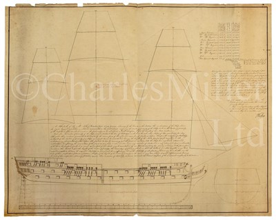 Lot 195 - A SAILING DIAGNOSTIC SAILING PLAN FOR H.M.S. VINDICTIVE, CIRCA 1810