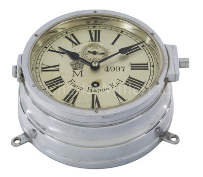 Lot 268 - A RARE KAISERMARINE U-BOAT BULKHEAD CLOCK BY FRANZ HAPPE, KIEL, CIRCA 1916
