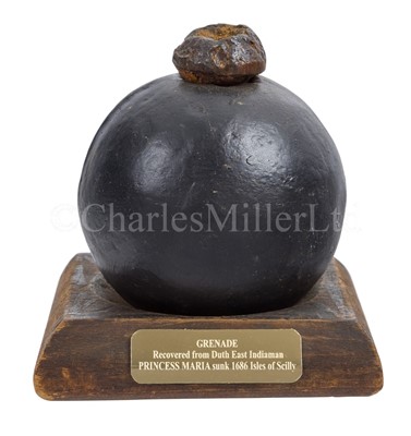 Lot 83 - AN IRON HAND GRENADE RECOVERED FROM THE WRECK OF THE DUTCH EAST INDIAMAN PRINCESS MARIA, SUNK 1686